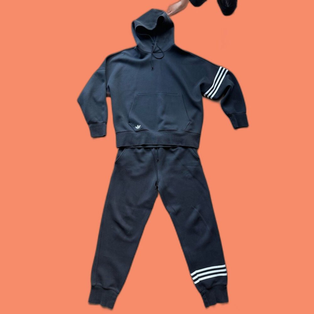 Adidas Originals Men’s 3-Stripes Tracksuit Set Hoodie L Sweatpants M Black